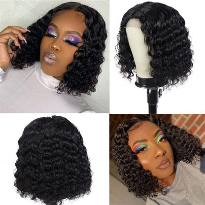 Middle Parted Long Bangs Black Curly Wig