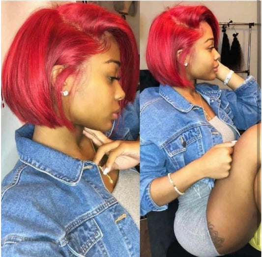 Partially Divided Big Red BOB Short Hair