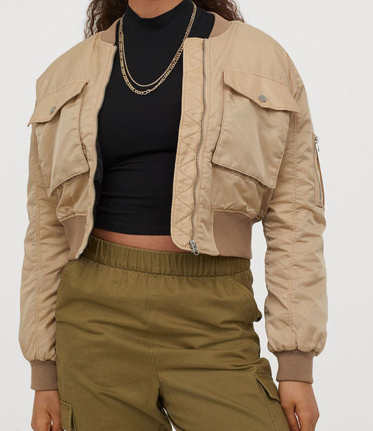 Loose Casual Long Sleeve Bomber Jacket Zip