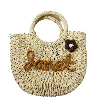 DIY Letter Name Seaside Vacation Style Grass Woven Handbag Straw Tote Crossbody Bag