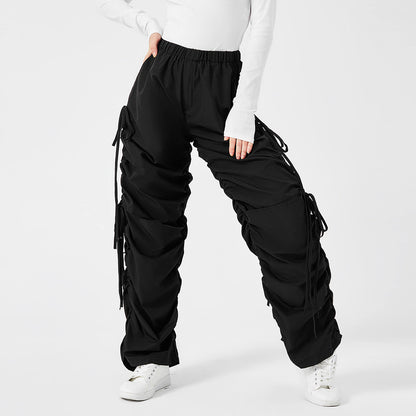 Street Drawstring Hole Casual Loose Wide Legs Cargo Pants