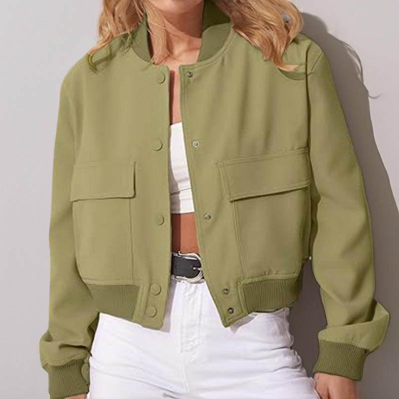 Stand Collar Large Pocket Women's Jacket Coat